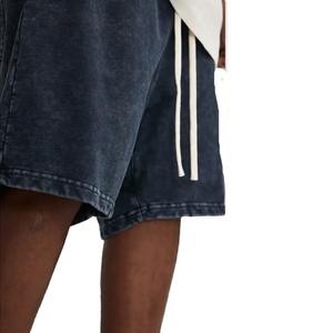 กางเกงขาสั้นผ้าเฟรนช์เทอร์รี่ใส่ได้ทั้งชายและหญิงกางเกงขาสั้นผ้าฝ้าย100% แบบวินเทจแอซิดลายกลางเอวสำหรับใส่เล่นยิมวิ่ง - Product Image 3