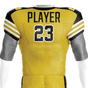 Uniforme de football américain sublimé en polyester 100% personnalisé pour hommes maillot court en sergé respirant jaune noir - Product Image 3