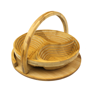 Chine Paniers de fruits secs pliants en bambou en forme d'éventail mis en gros Noix Plateau en bambou Panier multi-compartiments Fabricants - Product Image 1