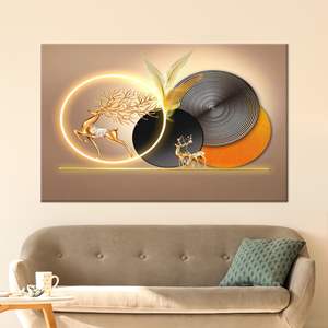 Toile Cerf Doré : Art mural abstrait moderne imprimé pour salon, 1P : Prêt à accrocher - Product Image 1