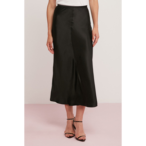 Jupe mi-longue élastiquée en tissu satiné de viscose à filament léger et fluide pour femme ETHIQUET Rosanne - Product Image 1