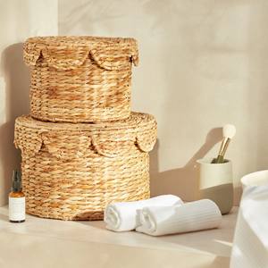 SALE up 30% Set of 2 Scallop Water Hyacinth Storage <b>Boxes</b> with Lid Eco-friendly Sustainable for Home Kitchen Livingroom Bedroom - Product Image 5