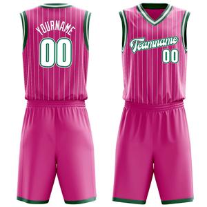 Vente en gros ensemble de basket-ball rose garniture verte évacuation de l'humidité polyester tissu doux uniforme de sport service d'impression personnalisé disponible - Product Image 4
