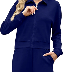 Chándales Azul Marino para Mujer, Personalizados, Resistentes al Viento, con Cierre, 100% Algodón, Cintura Elástica, Bolsillos, Calidad Premium, Ecológicos, para Invierno - Product Image 1