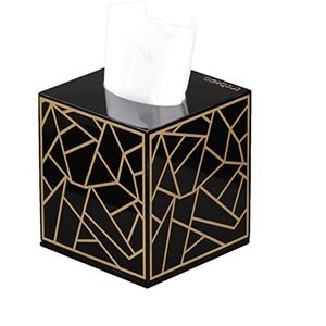 Nueva llegada, caja de pañuelos de forma cuadrada chapada en oro, vajilla, servilletero de estaño, caja de pañuelos de Metal, caja impresa negra - Product Image 1