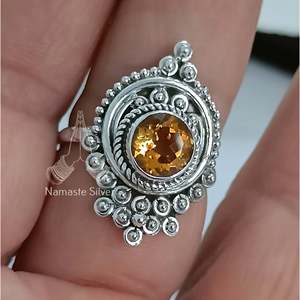 Bague en argent sterling 925 avec citrine, faite à la main, pierre précieuse jaune naturelle, bijou de promesse avec placage 18 carats, cadeau pierre de naissance de novembre - Product Image 1