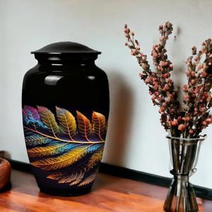 Top Vente Noir Coloré Feuille Émaillé Alliage Métal Urne Mémorial Cendres Conteneur pour Adultes Crémation Urnes Mémorial Cendres Pots - Product Image 3