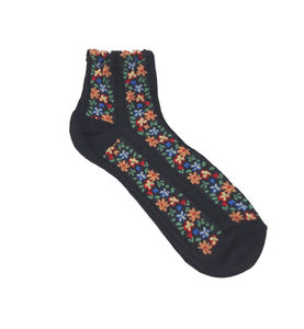 Foylock coreano personalizzato con logo floreale ricamato alla caviglia Boho Design OEM in cotone lavorato a maglia da donna di qualità etnica calze sportive da donna - Product Image 2