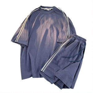 Ensemble de survêtement pour homme 2 pièces, t-shirt court et short, survêtement délavé à l'acide, streetwear, 100% coton, t-shirt à épaules tombantes et ensembles de shorts - Product Image 2