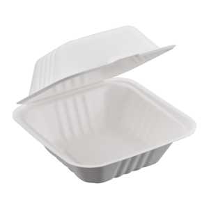 ProTakeOut [6 X 6] Contenants à charnières en bagasse à 3 compartiments, lot de 500 (125/4), sans PFAS, blancs, compostables, compatibles micro-ondes - Product Image 1