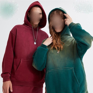 เสื้อฮู้ดสวมหัวแบบยูนิเซ็กซ์ผ้าฝ้ายโอเวอร์ไซส์แบบกำหนดเองได้ลายล้างกรดแบบวินเทจสีพื้นดิจิตอลสำหรับ - Product Image 4