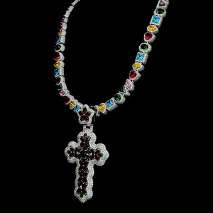 Collier tendance en forme de croix multicolore serti de diamants, chaîne en argent avec diamants en moissanite VVS - Product Image 3