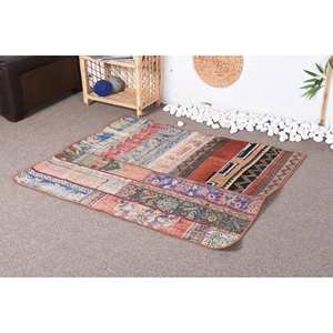 พรมสีน้ำเงินสไตล์โบฮีเมียนสไตล์วินเทจ4.2ft 3.6 X ขนสัตว์ออกแบบพื้นที่เย็บปะติดปะต่อกันขนาดใหญ่มีแผ่นยางรองสำหรับห้องโถงหรือห้องนอน - Product Image 2