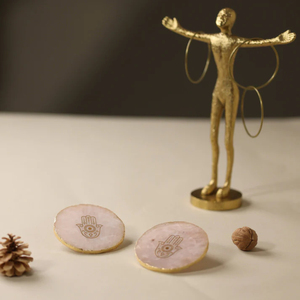 Juego de posavasos de piedras preciosas de cuarzo rosa de lujo con borde dorado hecho a mano libélula grabada esteras de bebida de piedra para decoración del hogar - Product Image 5