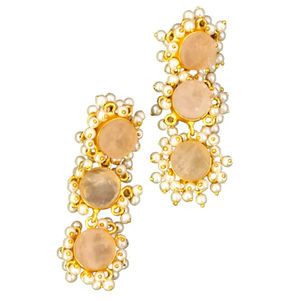 Boucles d'oreilles pendantes en pierre multicolore Quartz rose avec perle Boucles d'oreilles baroques pour femmes Bijoux Boucles d'oreilles en plaqué or 18 carats avec grosses pierres - Product Image 1