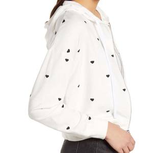 Venta al por mayor de las mujeres de moda sudaderas de invierno 100% de algodón de cuello redondo Casual Zip Drop Shoulder Cropped impermeable con capucha frontal - Product Image 2