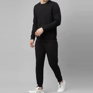 Ensemble de survêtement unisexe surdimensionné noir de haute qualité, personnalisé, 2 pièces, jogging uni, pantalon de survêtement écologique, sweat-shirt - Product Image 3