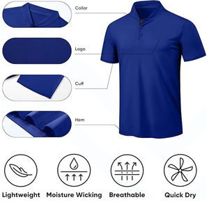 Logo personnalisé brodé respirant bouton sport hommes chemises de golf 100% coton tricoté à manches courtes anti-rides chemises de jeu - Product Image 3
