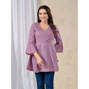 Purple Cotton Printed Angrakha <b>Top</b> <b>Indian</b> & Pakistani Clothing - Product Image 6