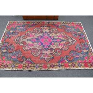 Turkish Area Rug, 4.3x6.6 ft Vintage Rug, <b>Red</b> <b>Wool</b> Rug - Product Image 3