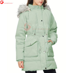 High Quality Women's <b>Winter</b> Parka Hooded <b>Thick</b> Warm Long Breathable Knitted Coated 100% Polyester <b>Coats</b> - Product Image 3