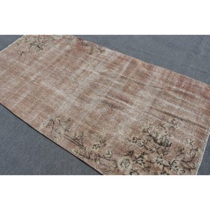 Alfombra turca de área grande Vintage, 4,2x8,4 pies, patrón rectangular clásico, diseño de retazos abstracto, Alfombra de habitación de látex de lana rosa y Beige - Product Image 4