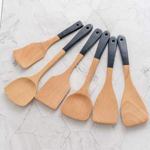 Cuillère en bois et résine avec support Spatule de cuisson naturelle pour les meilleurs ustensiles de cuisine de couleur pour la nourriture et le style ange - Product Image 1
