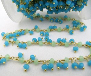 Chaîne épaisse pendante perlée à facettes en calcédoine verte et aqua, chaîne de chapelet en perles de quartz hydro vert de taille 3mm - Product Image 3