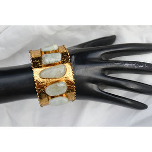 Perles de pierre semi-précieuse polies en laiton antique en gros braslet en laiton de mode indienne fait à la main pour les filles et les femmes - Product Image 1