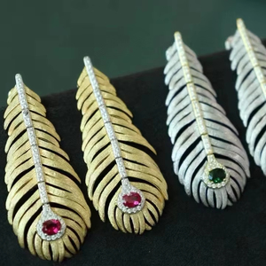 Boucles d'oreilles pendantes en plumes uniques et tendance, argent sterling 925, zircon, bijoux de luxe, cadeau unisexe - Product Image 2