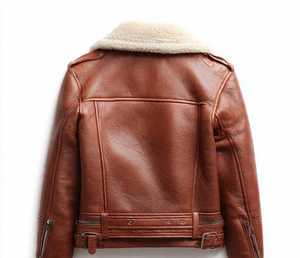 Veste en cuir pour homme avec col en fausse fourrure, fermeture éclair, style motard d'hiver - Product Image 2