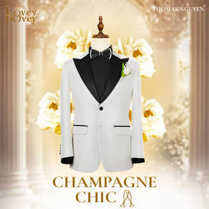 Costume de mariage chic en tuxedo blanc sur mesure de luxe pour hommes |   Collection de couleurs naturelles |   Fabriqué au Vietnam - Product Image 1