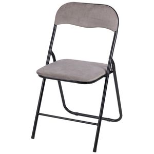 Sedia da Pranzo Pieghevole Effetto Velluto Tortora, Elegante Sedia Pieghevole - Product Image 1