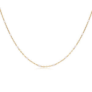 Collar de Cadena Chapado en Oro y Rodio con Diseño de Esmalte Blanco, Hecho a Mano, Venta al por Mayor, Joyería Turca de Plata de Ley 925 - Product Image 3