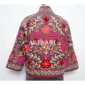 Chaqueta Corta con Bordado Floral Vintage, Forro de Algodón a Rayas, Hecha a Mano, Transpirable, de Secado Rápido, Estilo Informal para Fiestas - Product Image 1