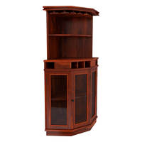 Meuble en bois de teck massif de style antique, bar à vin d'angle avec portes vitrées, quincaillerie en fer et porte-bouteilles fixe