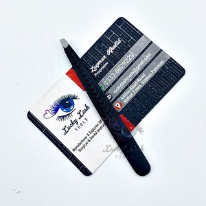 Pinzas para cejas negras de alta calidad, nuevo diseño, pinzas para cejas de precisión de acero inoxidable sólido, logotipo personalizado, Punta inclinada, LUCKY LASH - Product Image 1
