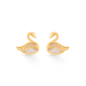 Gold Plated Moon Swan <b>Pearl</b> Stud <b>Earrings</b> - Product Image 3