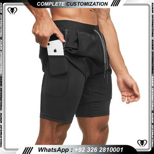 Pantalones cortos 2 en 1 con bolsillo para hombre, con logotipo diseño personalizado, esenciales para entrenamiento, venta al por mayor - Product Image 2