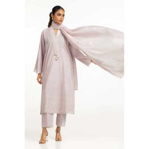 Dupatta pour femme en organza, brodé de lurex Munar, couleur violet clair - Product Image 2