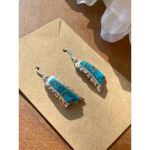 Mohave Turquoise Sterling <b>Silver</b> Inlay <b>Dangle</b> <b>Earrings</b>-Geometric Drop <b>Earrings</b> - Product Image 2