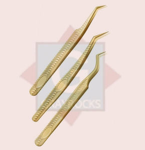 Pince à épiler professionnelle à pointe en fibre d'extension de cils avec logo personnalisé à pointe dorée - Product Image 3