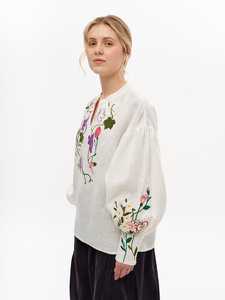 Traditional Women Top Ivory Linen Embroidered Blouse Roses Grapes Design Boho Folk Handmade <b>Shirt</b> Vyshyvanka Style Plain Dyed - Product Image 3