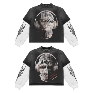 T-shirt à manches longues vintage ample en coton 100% écologique respirant de qualité supérieure pour homme à double couche personnalisé - Product Image 3