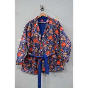 แจ็คเก็ตกิโมโนลายควิลท์ผ้าฝ้ายทำมือสำหรับผู้หญิงเสื้อหนาวสไตล์อินเดีย - Product Image 2