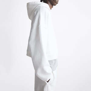 Cropped Hoodie <b>Men</b> 100% Cotton Oversize Drop Shoulder Streetwear Heavyweight Custom logo Zipper-up Blank <b>Crop</b> <b>Top</b> Autumn Print - Product Image 4