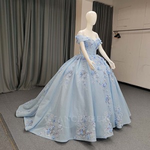 ชุดราตรีสีน้ำเงินหรูหรา ANY192 ทรง Sweetheart ประดับคริสตัลและลูกปัดลายพิมพ์ธรรมชาติ พร้อมชายกระโปรงยาวแบบ Chapel Train สำหรับผู้หญิง - Product Image 2