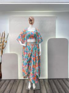 Blouse Koti en Acétate à Imprimé Numérique Style Western Fantaisie de Créateur avec Bas Western pour Femmes Fabzone FZBE - Product Image 3