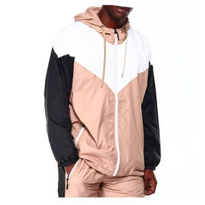 Ensemble de survêtements courts en nylon à blocs de couleurs personnalisés pour hommes ensemble de shorts et veste deux pièces coupe-vent à panneaux zippés - Product Image 2