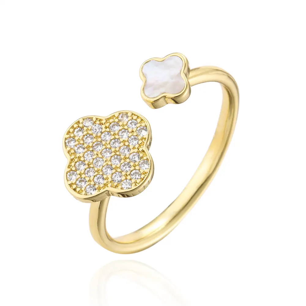 New copper ring inlaid with zircon four-leaf clover cute fashion for women 2022 high quality